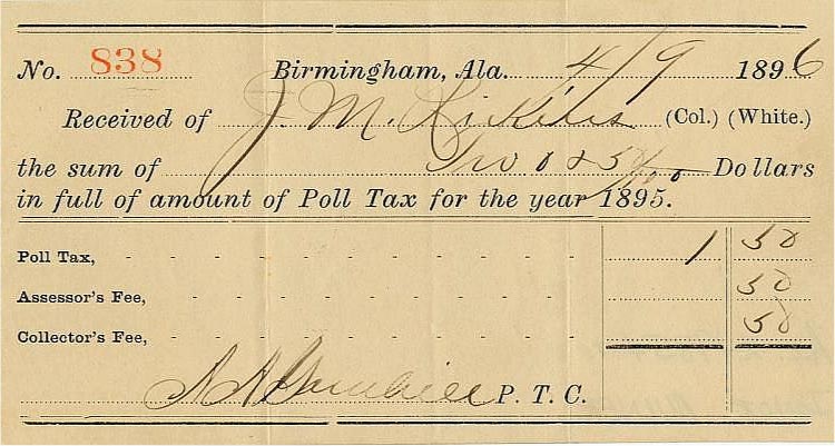 poll tax receipt alabama 1896